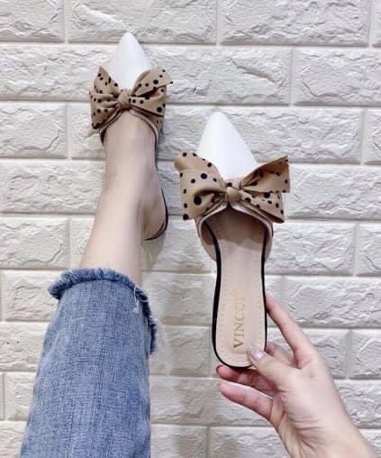 [Hoàn Tiền 15%]dép sục nữ nơ chấm bi cực xinh kèm clip và ảnh thật 002