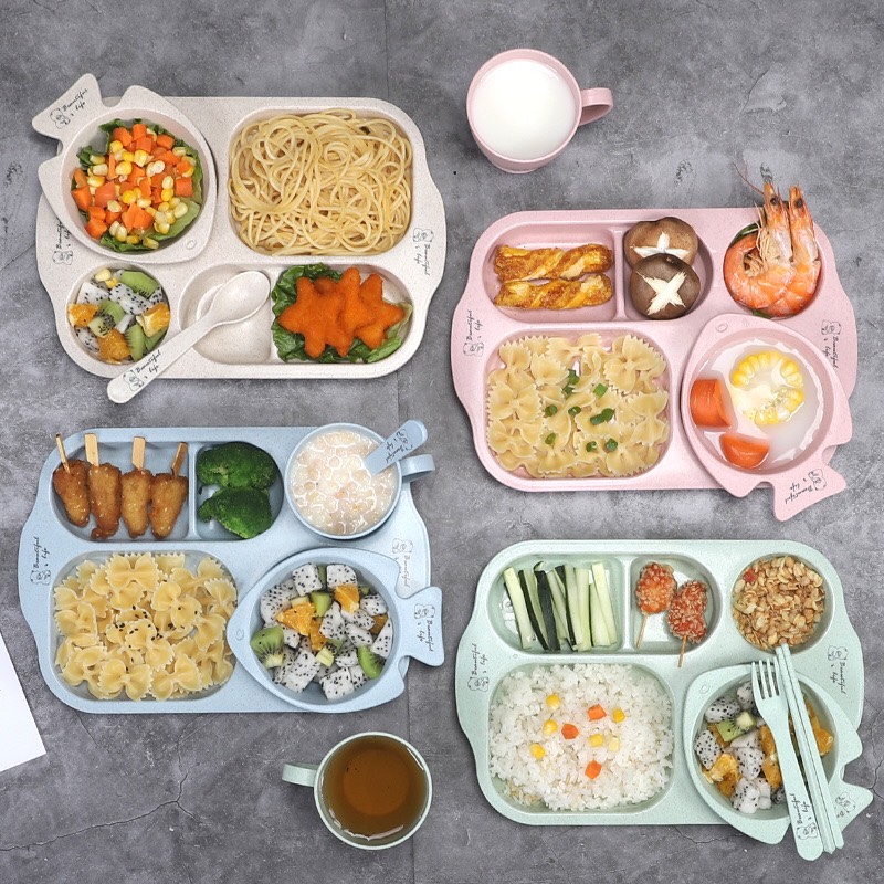 Bộ Khay Ăn Dặm Cho Bé Kiểu Nhật Lúa Mạch 6 Món Hiệu Beautiful Life (Hình Gấu)