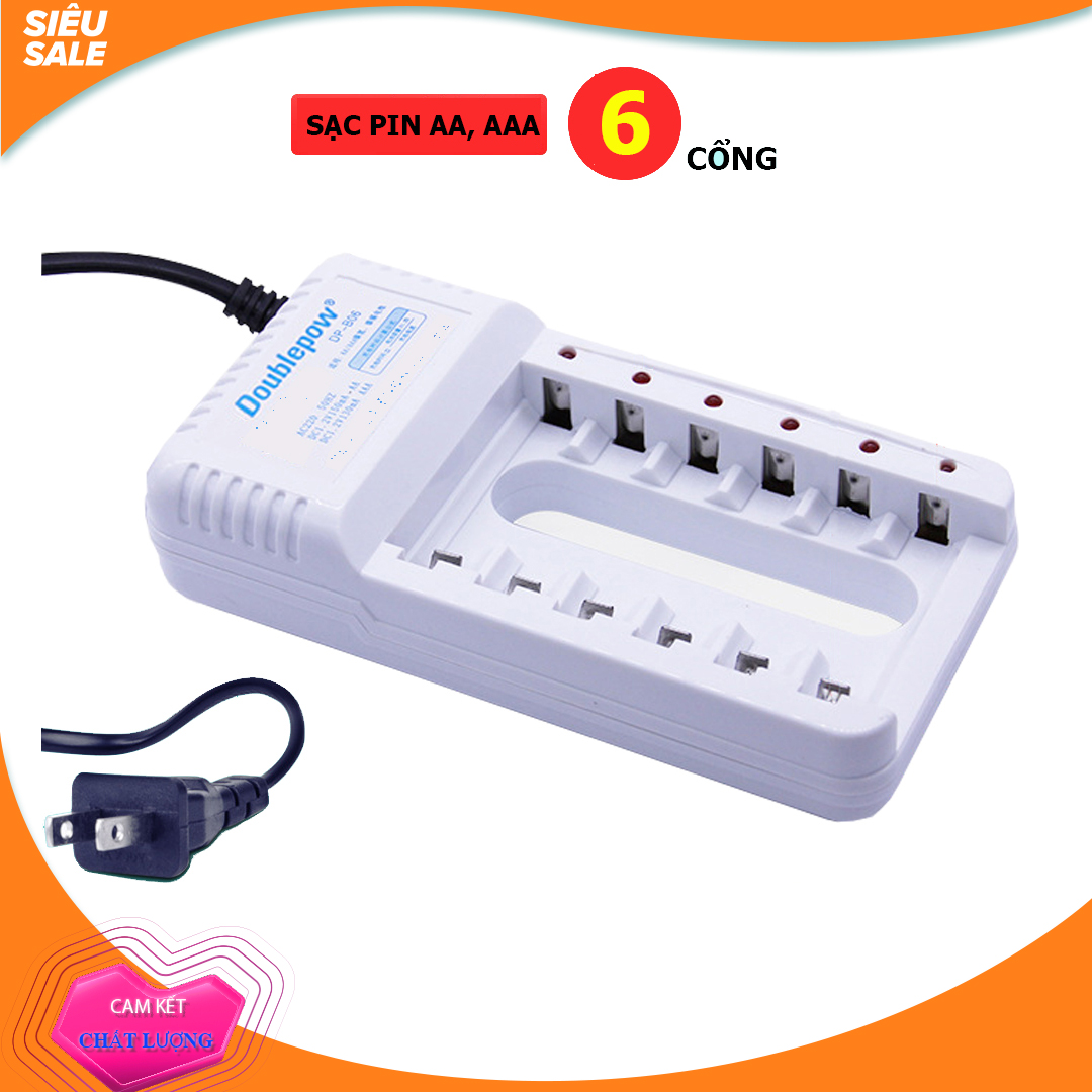 Bộ Sạc pin AA, AAA (pin tiểu) 6 cổng Doublepow chất lượng - DP-B06