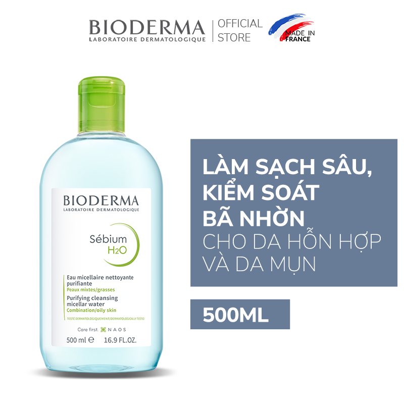 Dung dịch làm sạch và tẩy trang micellar cho da hỗn hợp và da dầu Bioderma Sebium H2O - 500ml