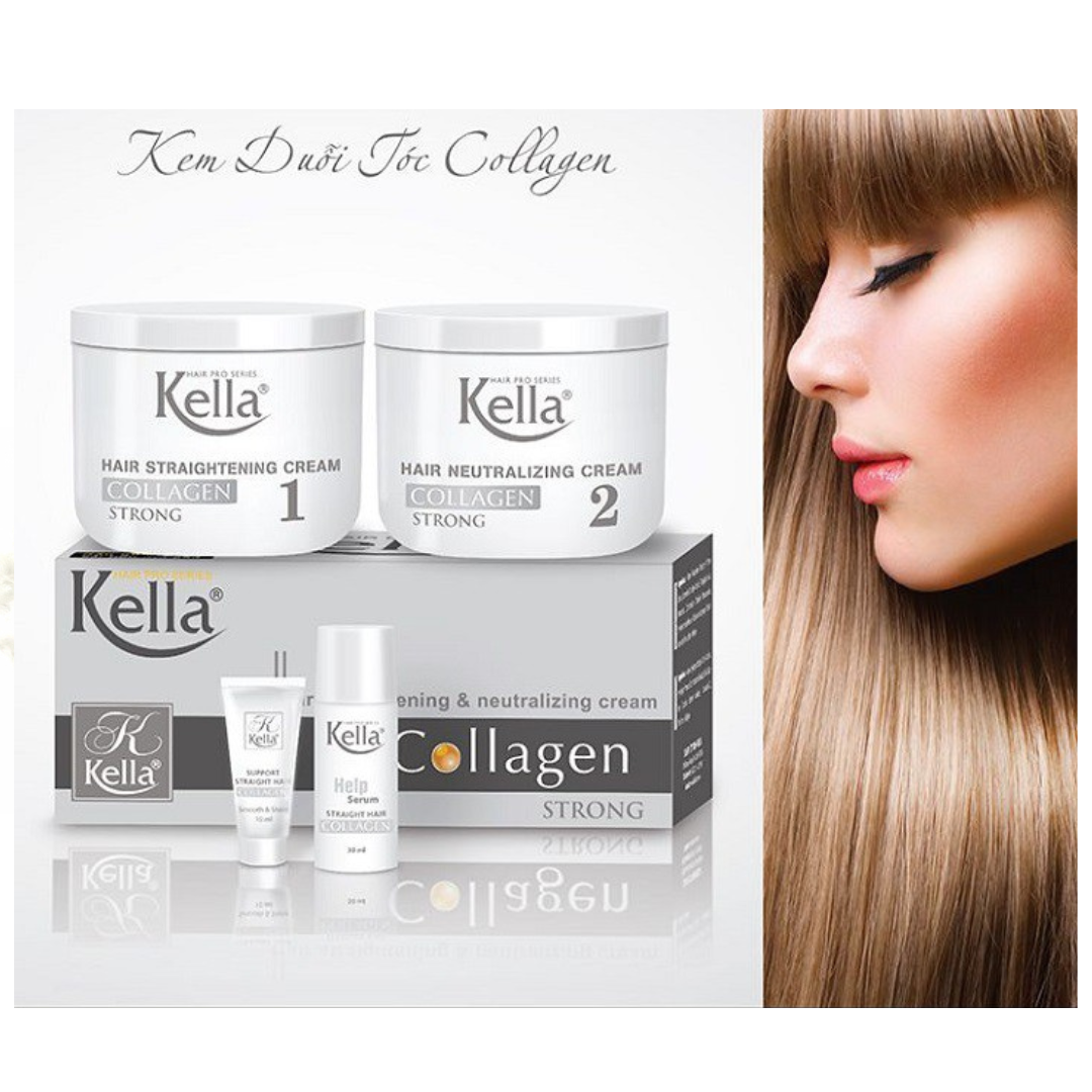 Kem Duỗi Tóc Thuốc Ép Tóc Kella Collagen Strong Trắng