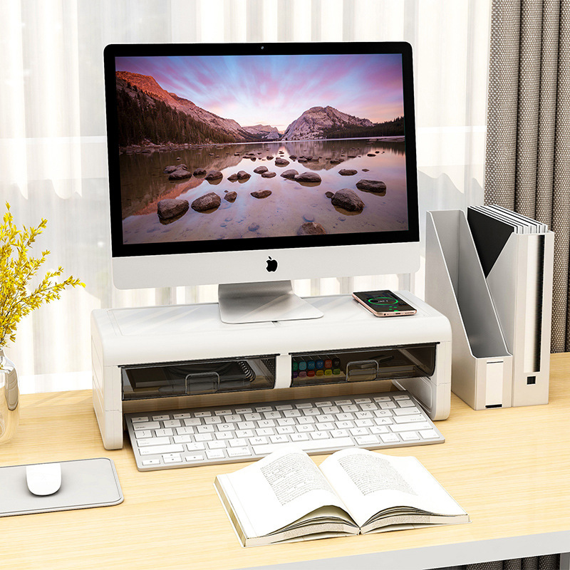 FS Desktop computer, elevated shelf, office desktop, monitor, screen base, bracket, keyboard, organize, shelf