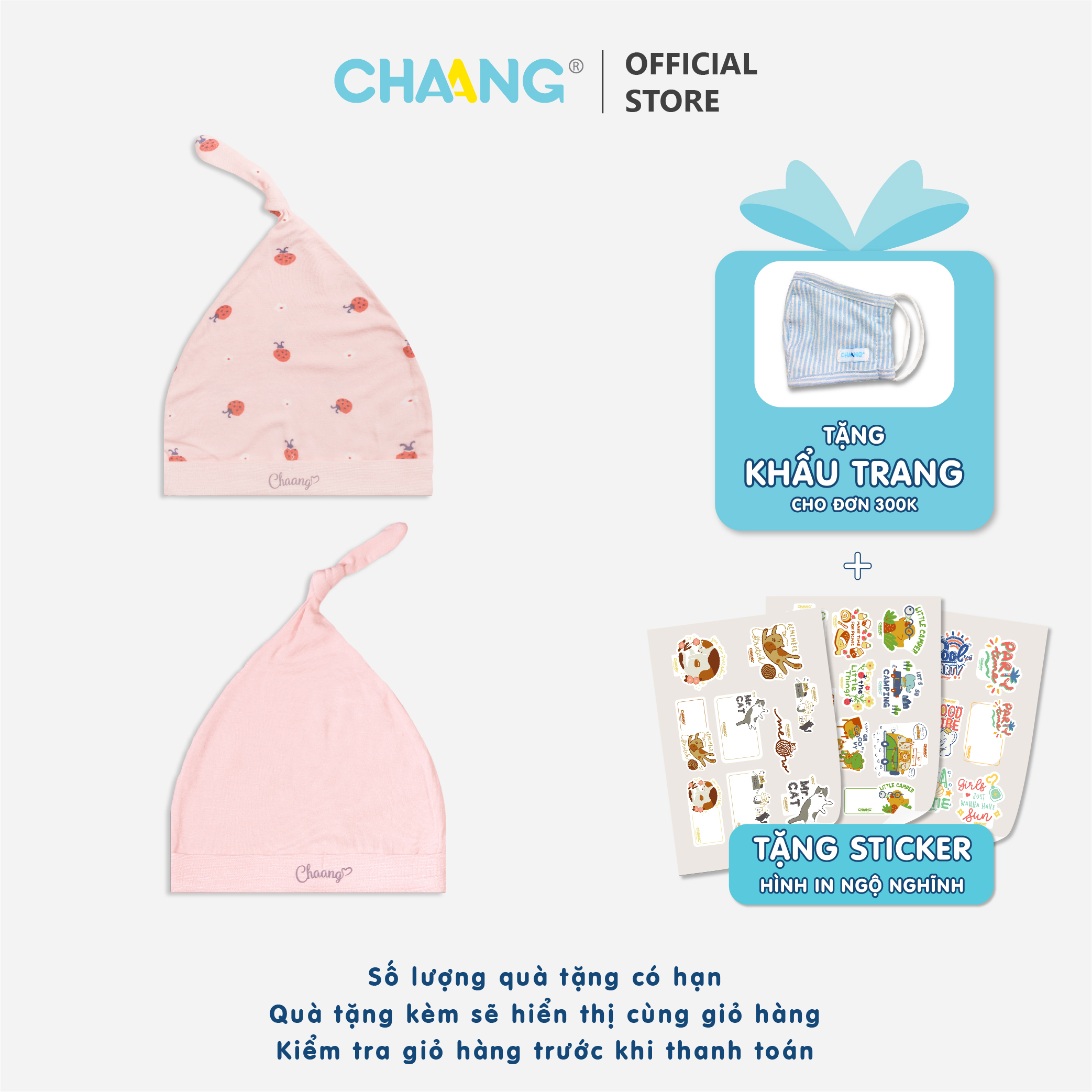 [CHAANG] Set 2 chiếc mũ thóp cho bé sơ sinh Spring CHAANG