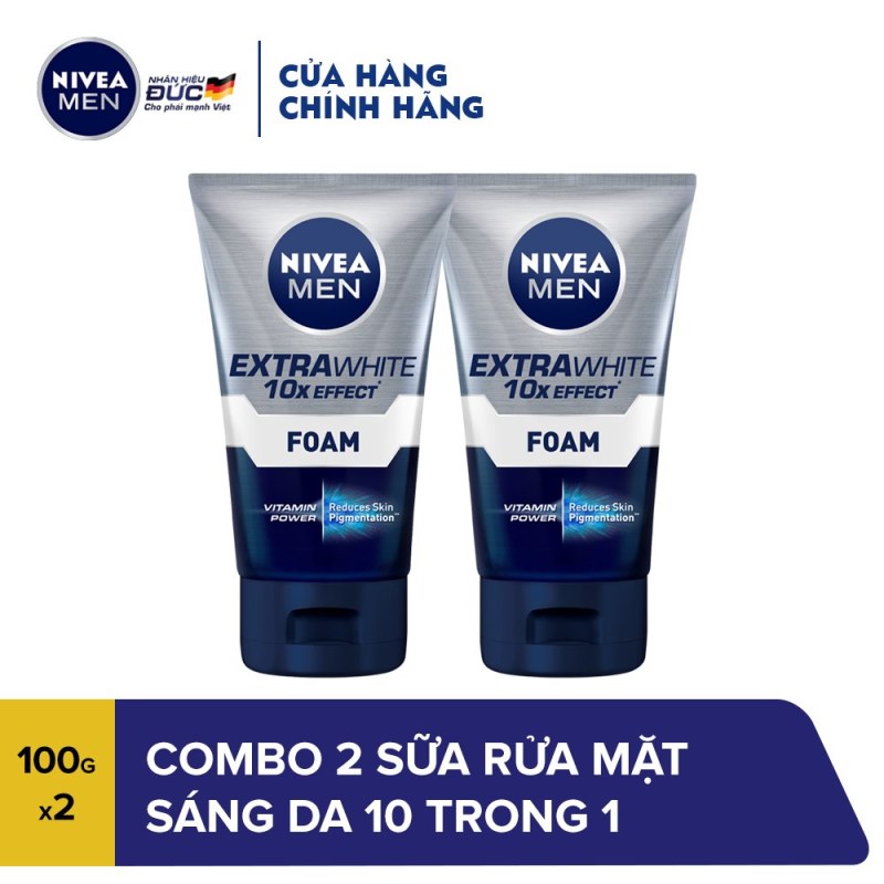Combo 2 Sữa Rửa Mặt Sáng Da 10 Trong 1 NIVEA Men 10in1 10X Whitening Effect Face Wash 100g