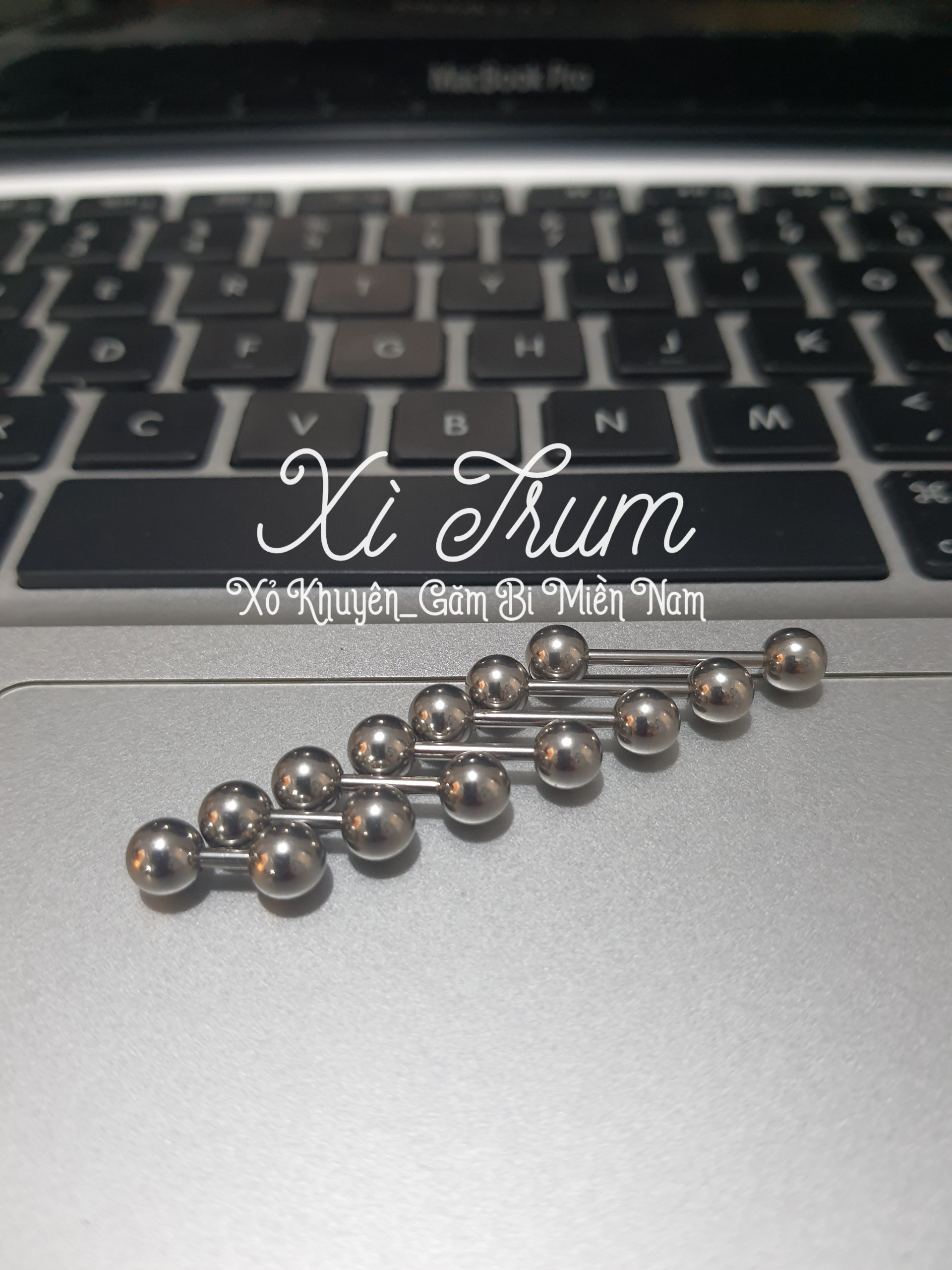01 Khuyên tạ THẲNG 2 bi INOX nhiều size