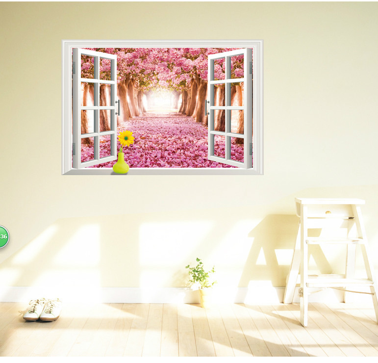 Decal dán tường cửa sổ hồng AY 9234D
