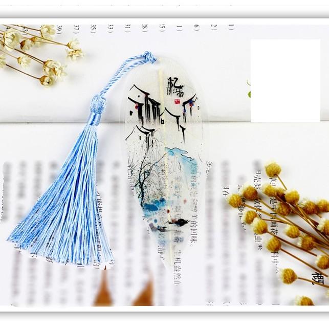 Bookmark gân lá ép mỏng tua rua cổ trang dây tuyến kẹp sách đánh dấu trang tiện lợi