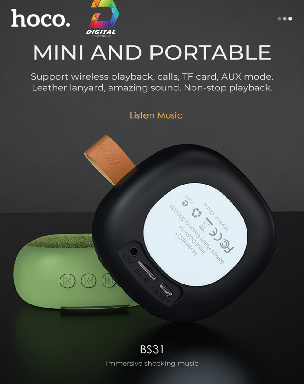 Loa Bluetooth Mini Hoco BS31 Nhỏ Gọn Pin Dung Lượng 500mAh