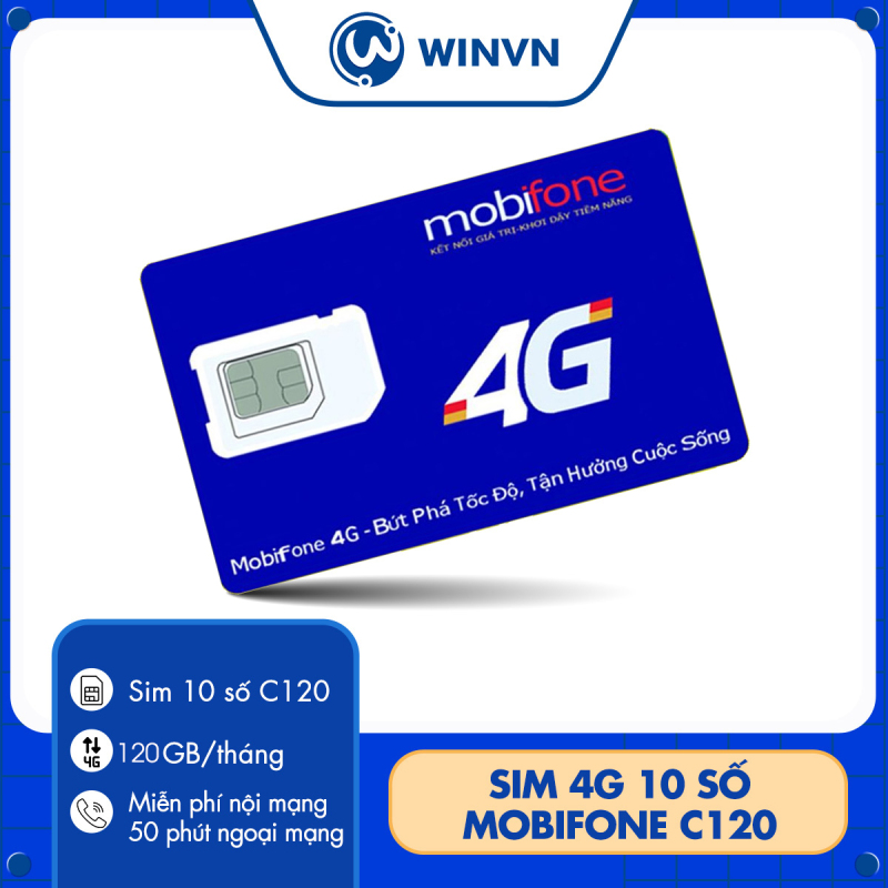Sim 4G 10 số Mobifone C120 Mỗi tháng 120GB/tháng.Miễn phí cuộc gọi nội mạng + 50 phút gọi ngoại mạng