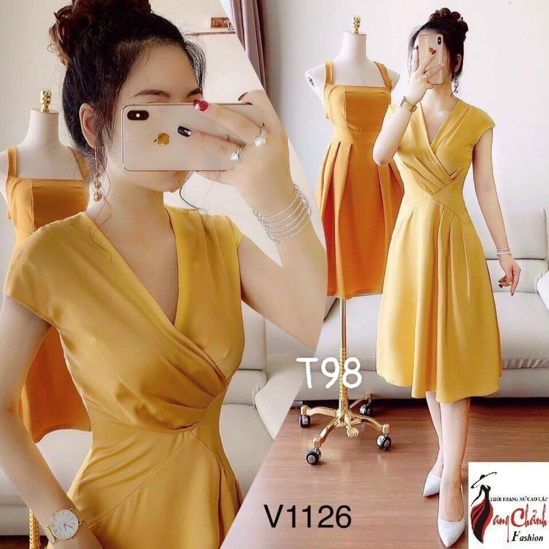 [HCM]Đầm cổ tim xếp ly 3 màu