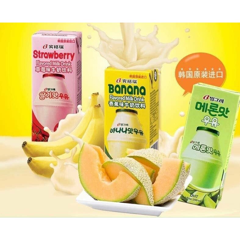 [Lốc 6hộp] Sữa Hàn Quốc Binggrae vị Dâu - Dưa lưới - Chuối DATE MỚI