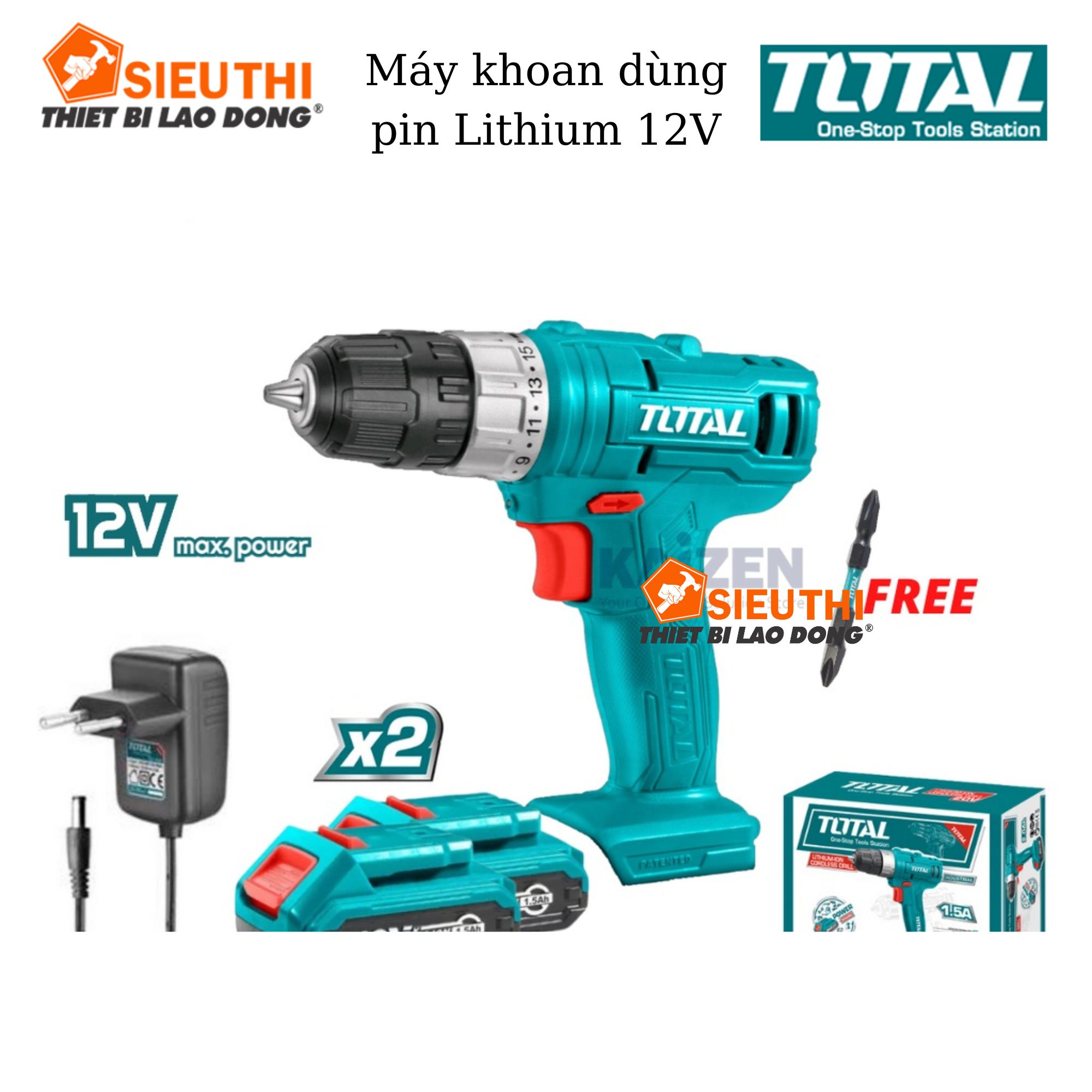 TOTAL Máy khoan dùng pin Lithium 12V TDLI1211 <HÀNG CHÍNH HÃNG>