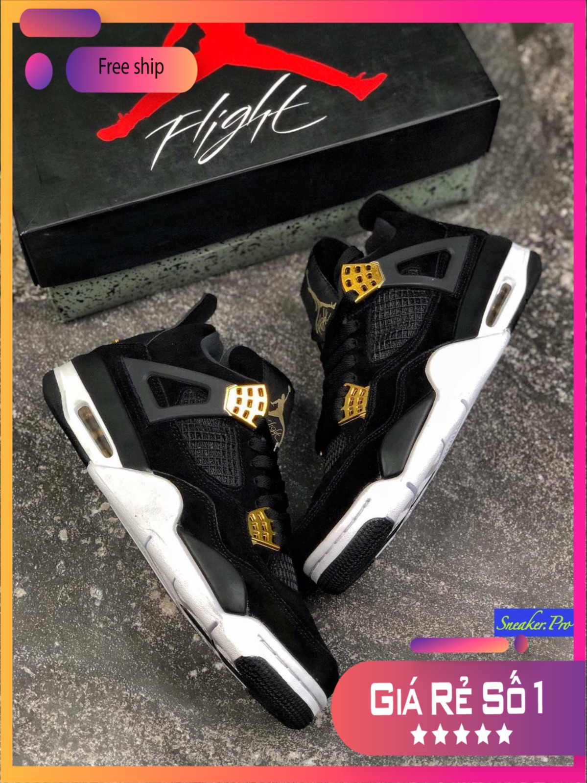FreeshipMAX VIDEO CẬN CẢNH Giày cao cổ AIR JORDAN 4 Retro Pure money đen