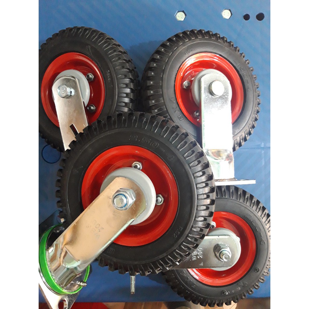 [TOP 1 LAZADA] BỘ 4 BÁNH XE ĐẨY HÀNG (2 XOAY+2 CỐ ĐỊNH) 200mm cao su đặc chịu tải cực tốt đến 800KG