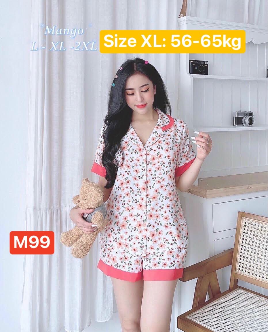 Đồ bộ pijama lụa mango quần đùi size L- XL ( 50-65kg )- Thoi trang nale