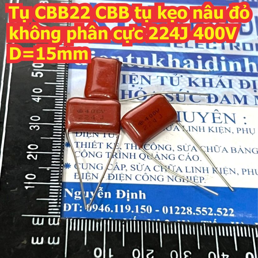 20 con tụ cbb22 cbb tụ kẹo nâu đỏ không phân cực 224j 400v 450v 630v 10mm 15mm kde1746