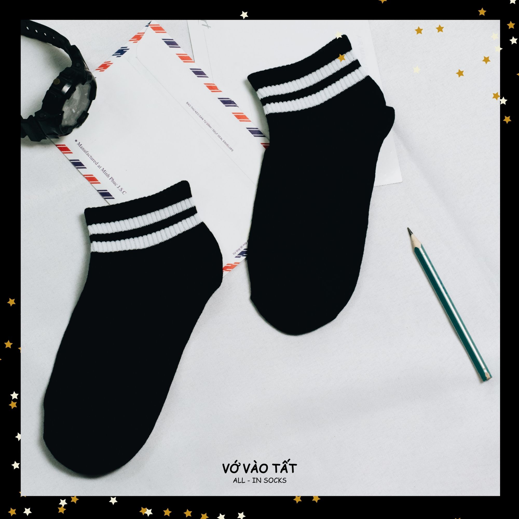 TẤT VỚ UNISEX TRẮNG ĐEN SỌC NGANG