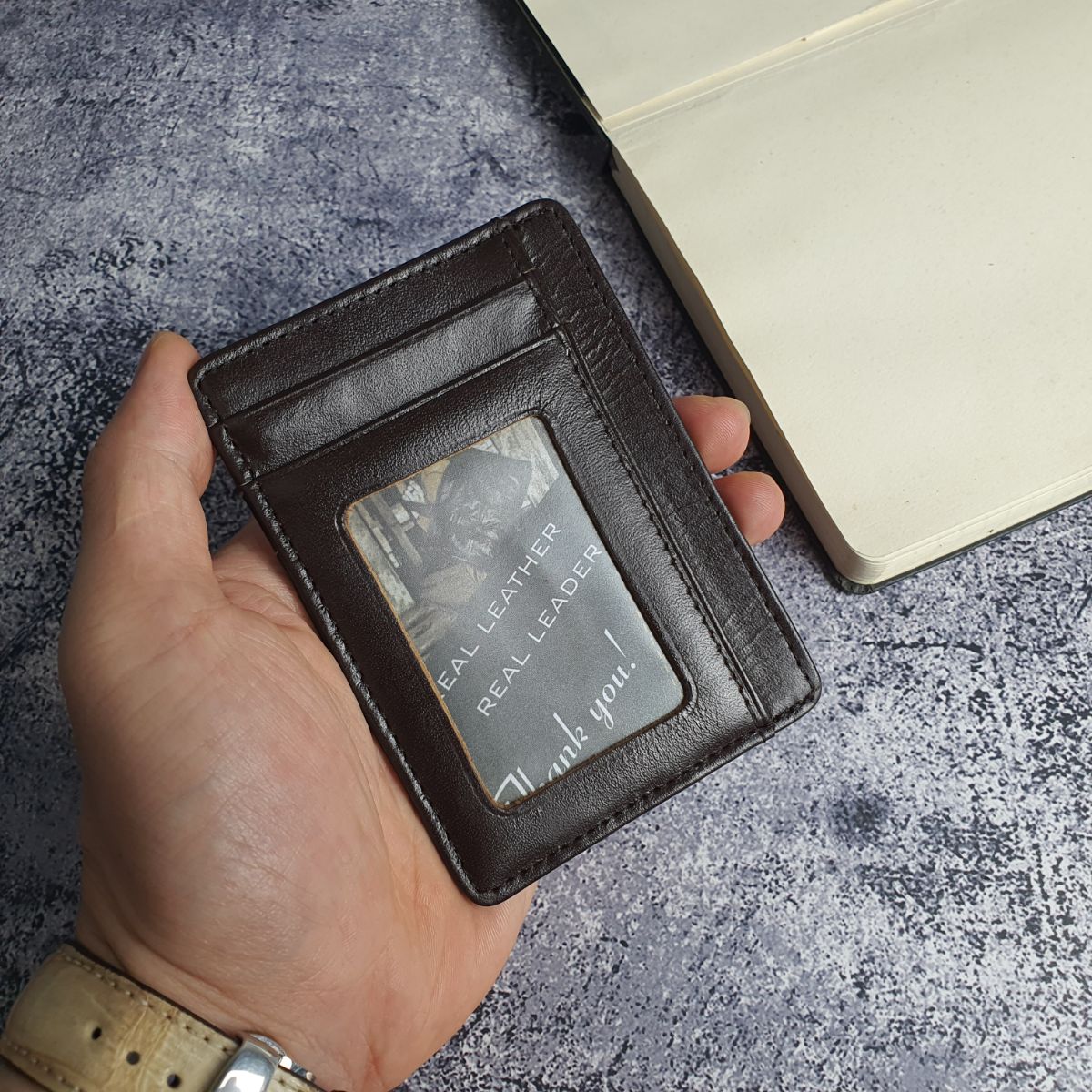 [Da thật] Ví card da bò thật CH108 (Đen/Nâu sẫm) - 100% da bò thật, BH 3 năm