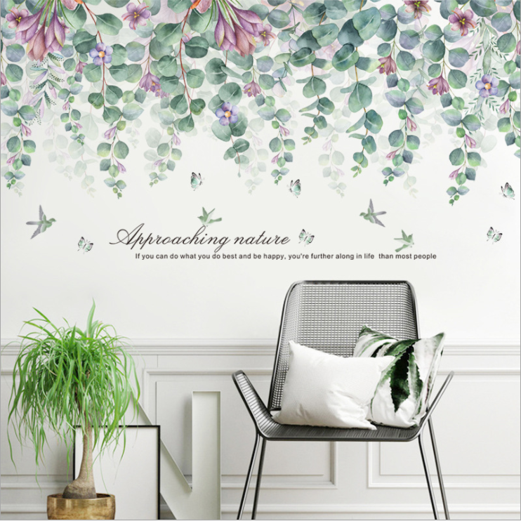 Decal dán tường trang trí - hoa sứ tím leo tường sắc nét