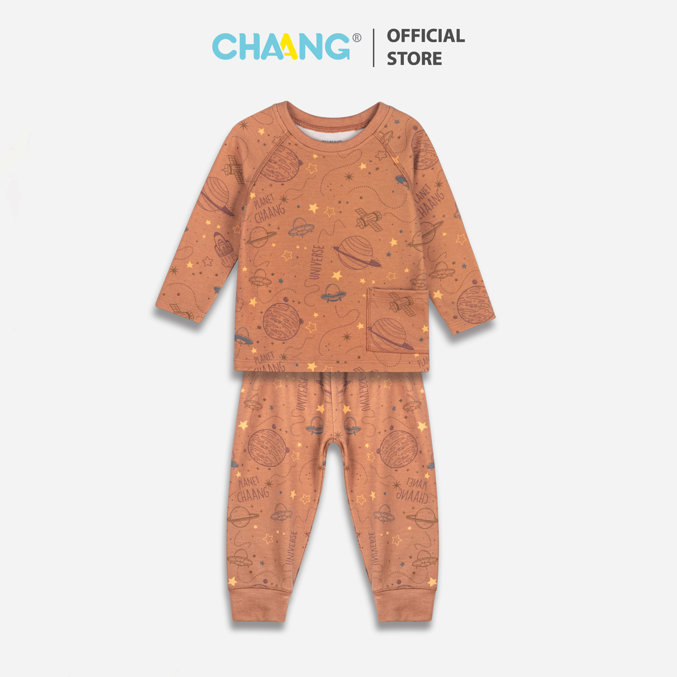 Bộ quần áo dài ragalan cho bé trai Cosmos phi thuyền nâu Chaang