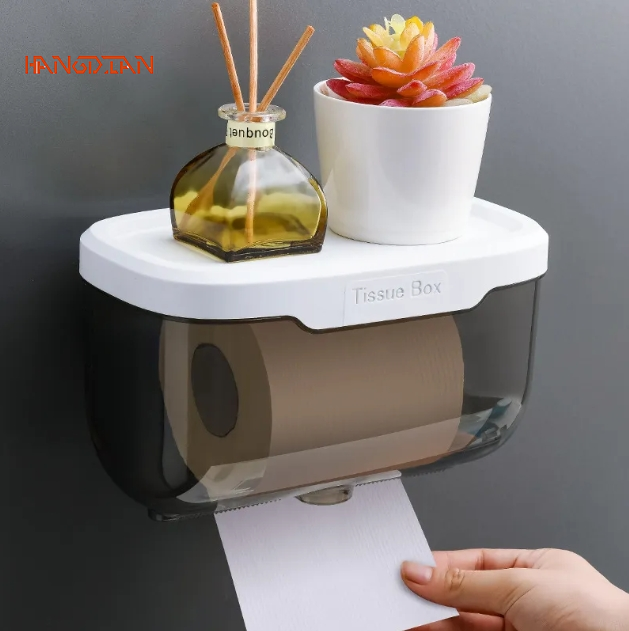 Tissue box transparent non-perforated wall-mounted toilet tissue box creative simple waterproof and moisture-proof toilet pumping box