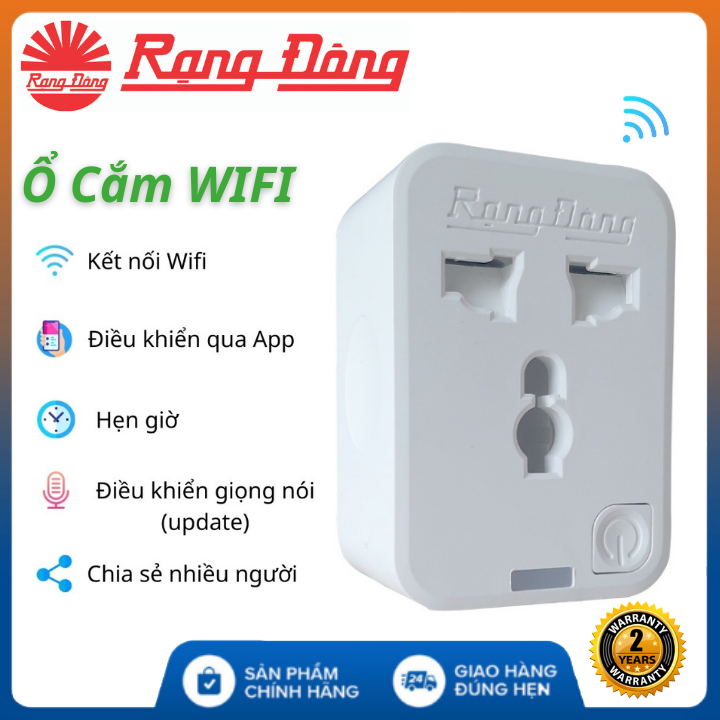 Ổ cắm điện wifi thông minh Rạng Đông 16A OC01WF điều khiển từ xa bằng điện thoại - Bảo hành 24 tháng - ổ cắm đa năng hẹn giờ tự động , chống giật trẻ em , ổ cắm điện mini chịu tải , ổ cắm điện 3 chấu cute tiếp địa