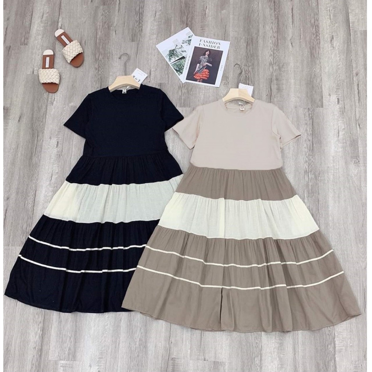Đầm bầu thun mặc nhà thoải mái FREE SIZE 45-80KG co dãn nhiều, vải mát mềm, dáng dài, fom A dễ thương thoải mái