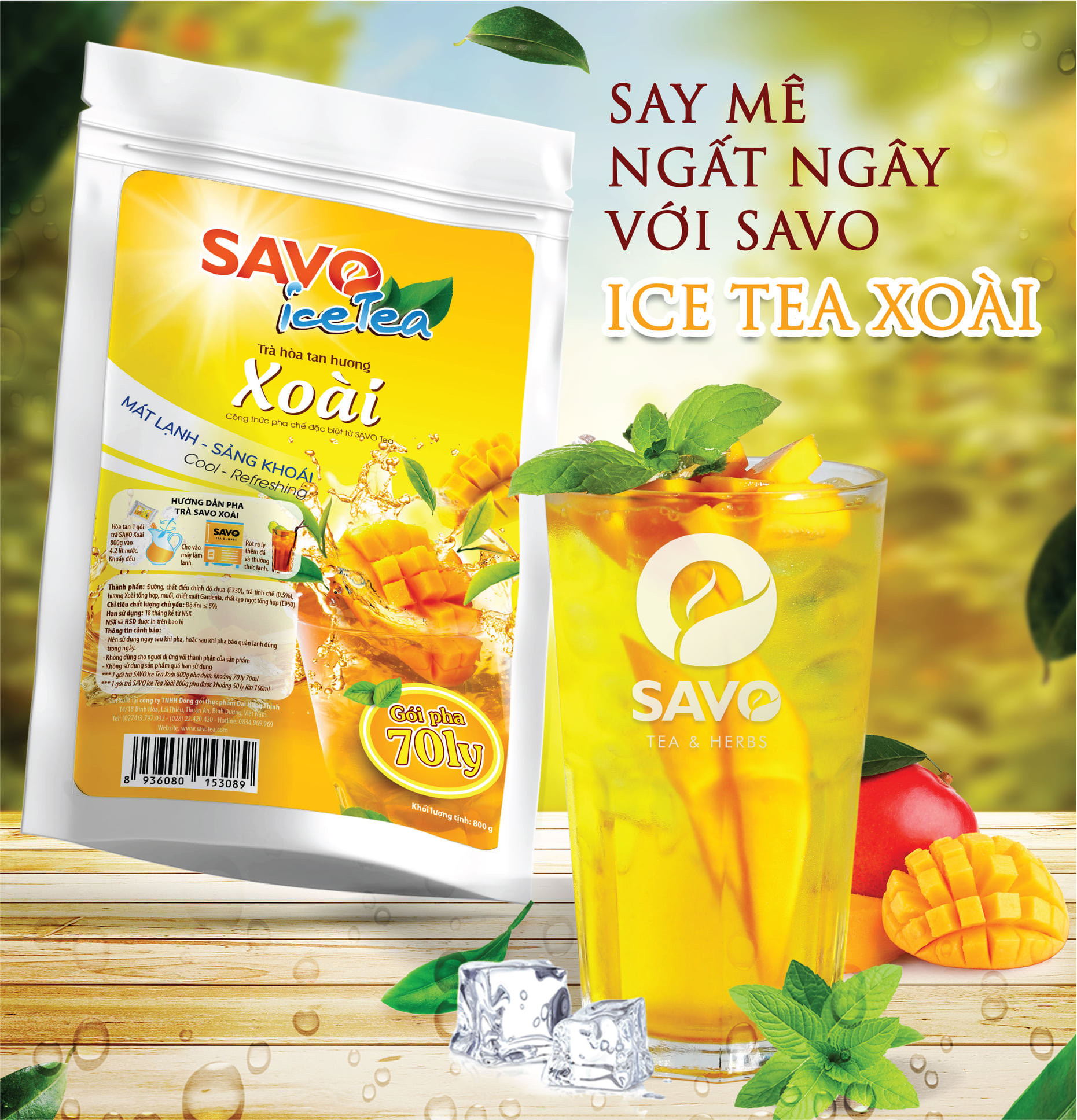 Trà Xoài Hòa Tan SAVO (Mango Icetea) - Túi 800g