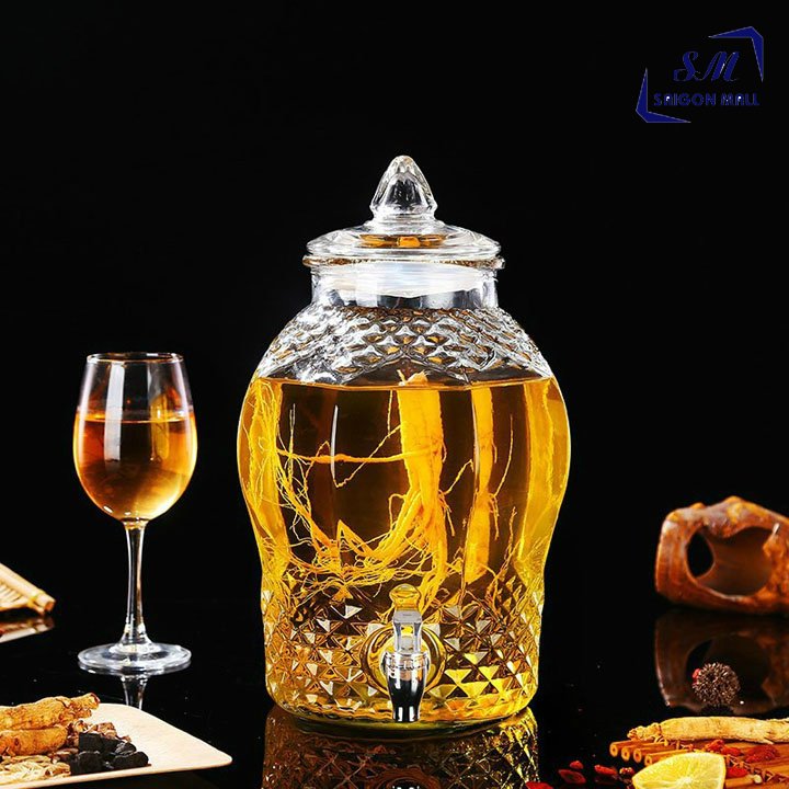 Bình ngâm thủy tinh kim cương 6 lít kc8833 có vòi 6 lít - bình kim cương 6 lít van, bình ngâm6 lít ngâm rượu vang, ngâm dâu, ngâm trái cây lên men