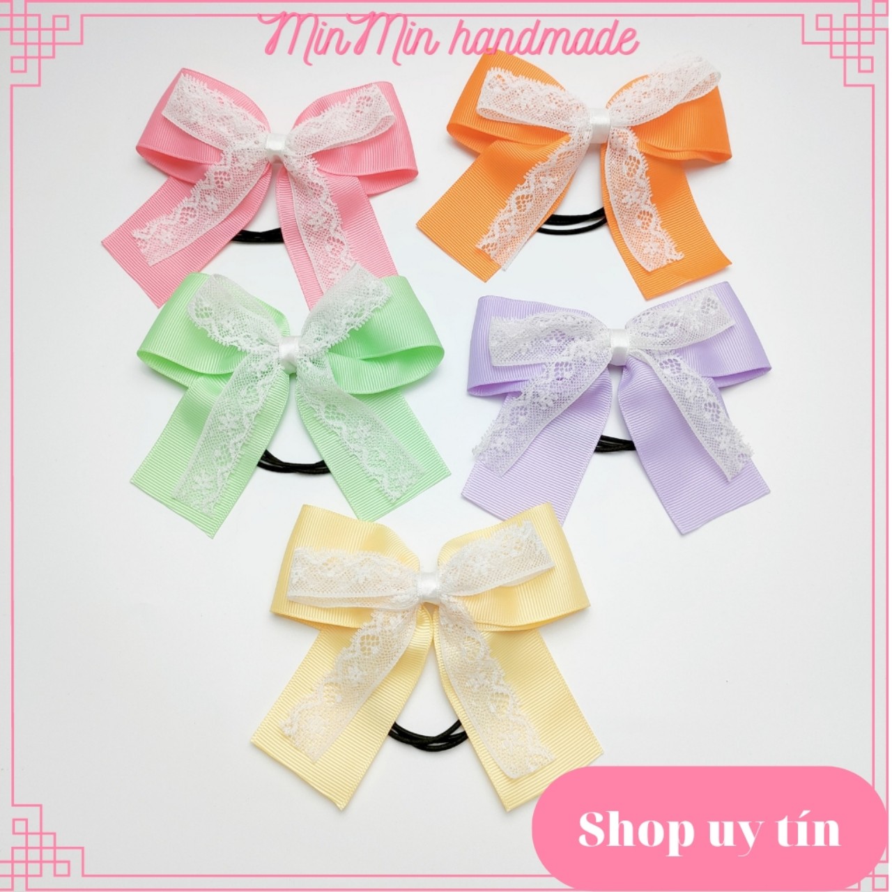 buộc tóc nơ/ cột tóc nơ phối ren nhiều màu handmade giá rẻ