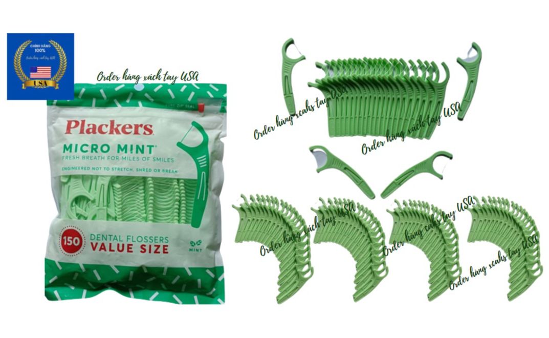 Tăm chỉ nha khoa Plackers Micro Mint Mỹ (150 cây vị cây Bạc Hà) Mẫu mới