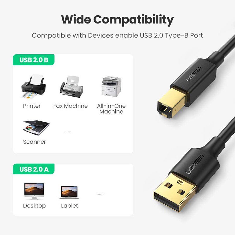 Cáp máy in Ugreen 10351 dài 3m chuẩn USB 2.0 cao cấp - Hapustore