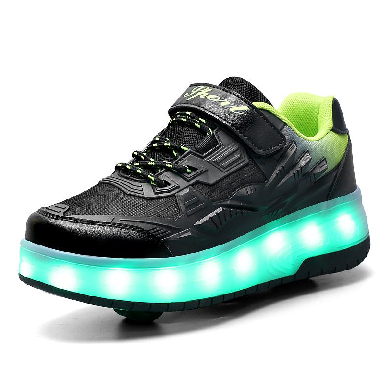 Giày LED đôi Bánh giày cô gái con lăn Giày trượt patin sáng giày cô gái Sneakers Da thấp-cắt cha mẹ con Giày trượt patin