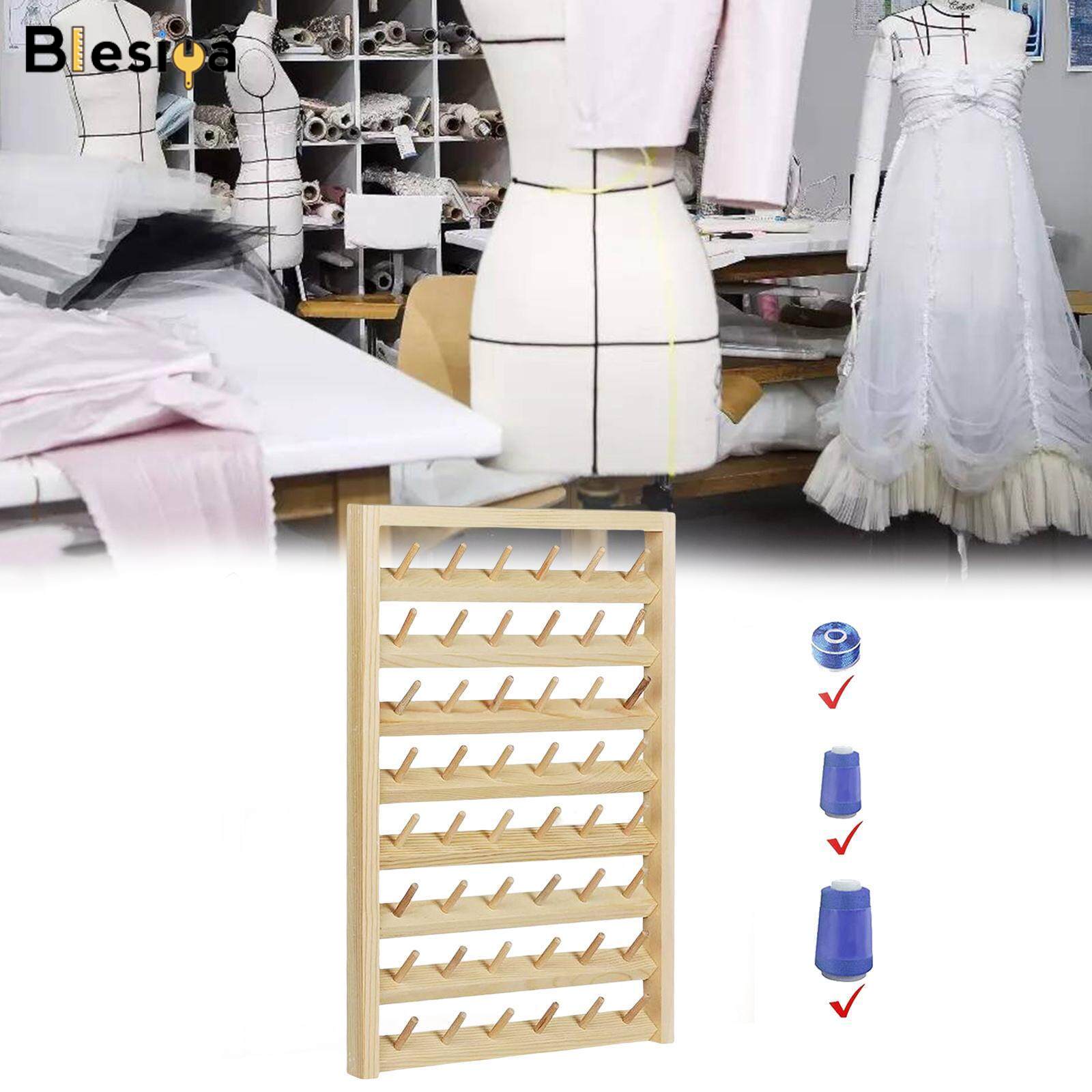 Blesiya 48 Spools Sewing Thread Holder Organizer Wooden Thread Rack Wall Mounted
