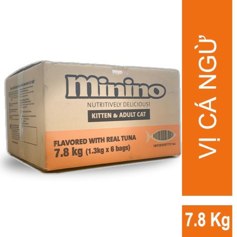 Thức ăn cho mèo Minino Tuna Flavored thùng 78kg (6 túi*13kg), đảm bảo mức dinh dưỡng cao, đáp ứng nhu cầu tăng trưởng và sức khỏe