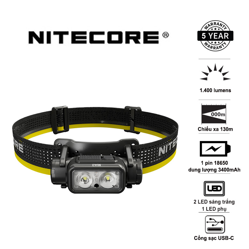 Đèn pin đội đầu nitecore nu43 độ sáng 1.400 lumen tầm chiếu xa 130m pin 18650 usb-c