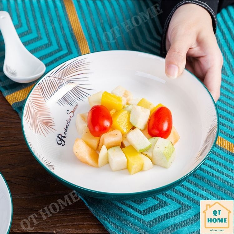 [HCM]Đĩa Sứ Sâu Lòng Dĩa Sứ Màu Xanh Cổ Vịt