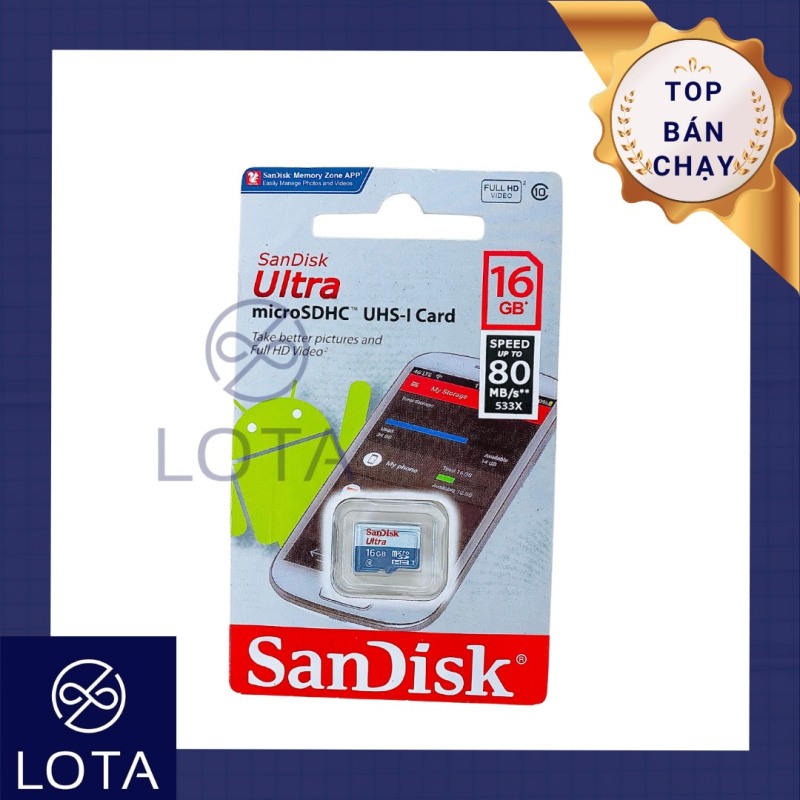 THẺ NHỚ MICRO SD 16GB SANDISK ULTRA memory card SD HC tốc độ đọc 10 class lưu trữ dữ liệu hình ảnh tin nhắn video game điện thoại camera an ninh hành trình máy tính bảng hàng xịn tốt chính hãng cao cấp SDHC 16 gb gygabyte 16g SDXC