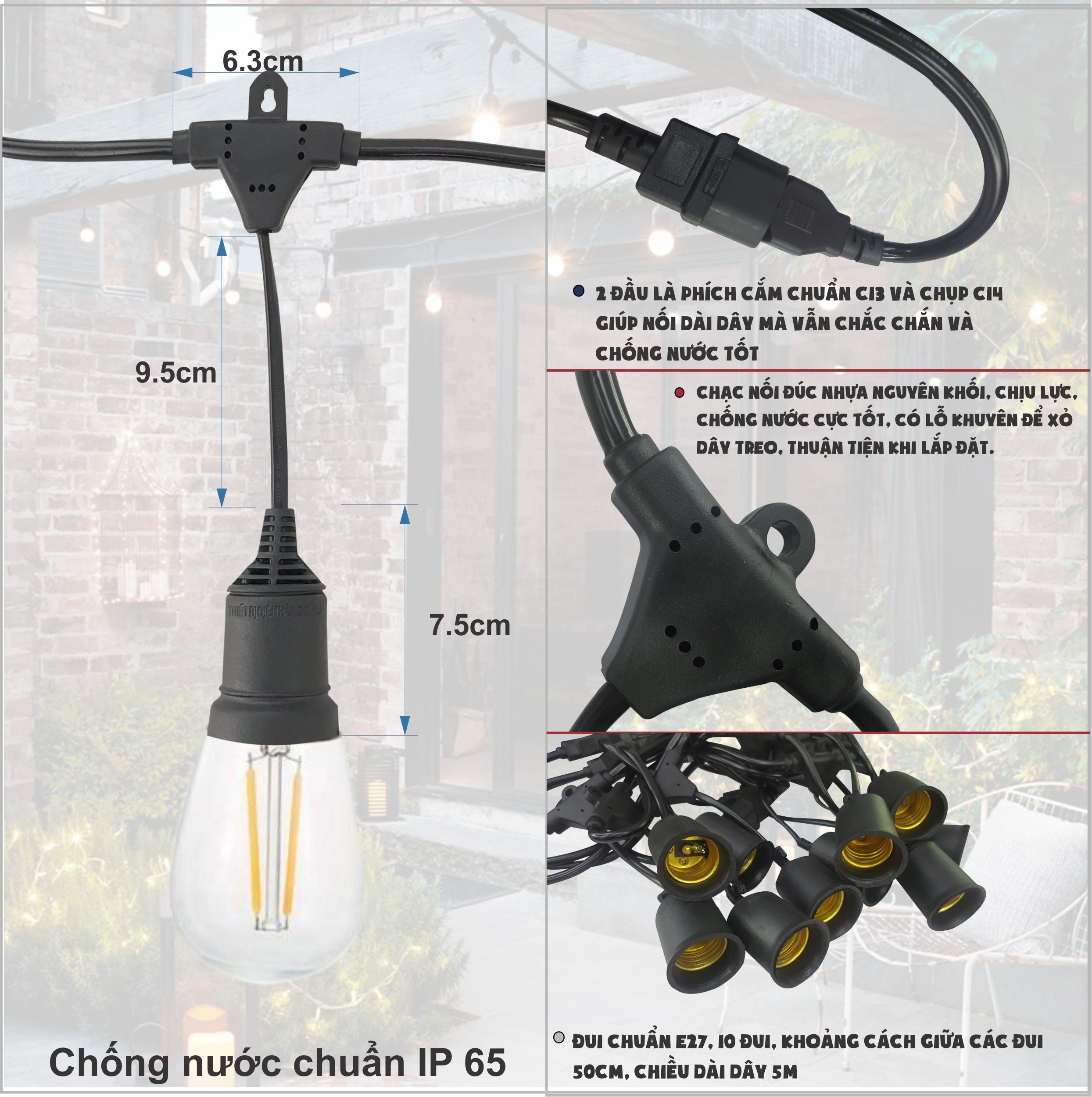 Bộ dây 10 đui kèm 10 bóng đèn màu