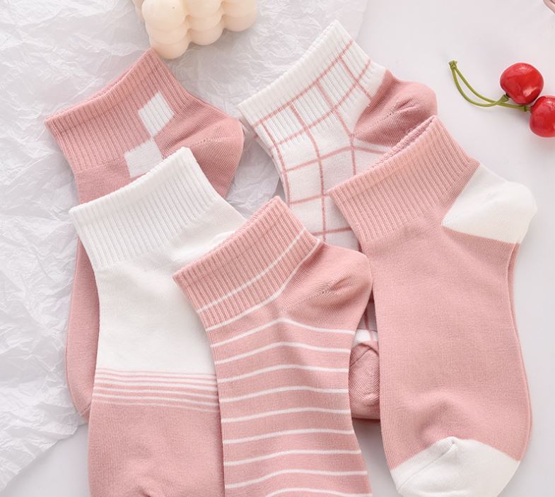 Set 10 Đôi Tất Vớ Nữ Ngắn Cổ Kẻ Hồng SS2