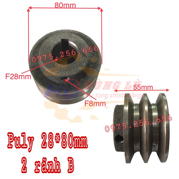 Puly 28*80mm 2 rãnh B puly các loại phụ tùng máy nông nghiệp phụ tùng ô tô phụ tùng Hùng Lỳ