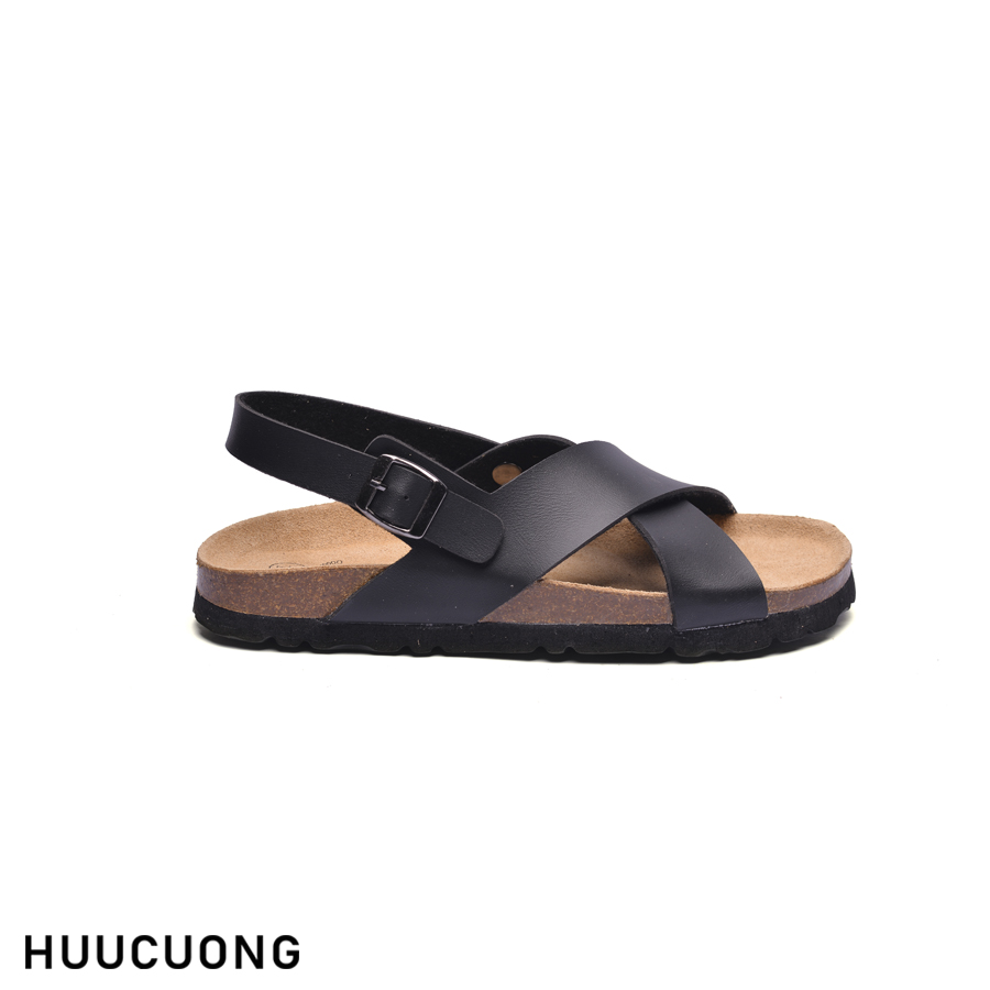 Sandal unisex quai chéo đen đế trấu