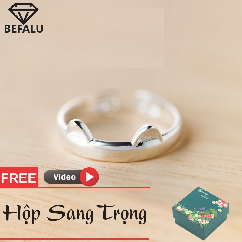 Nhẫn Nữ Dễ Thương Bạc 925 Mèo Neko Kiểu Hàn Quốc N24 Freesize- BEFALU