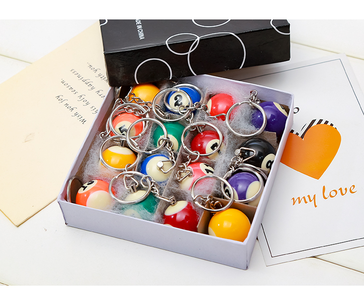 Móc khóa có đánh số từ 1-15 hình quả bóng bi-a (nhựa cứng)