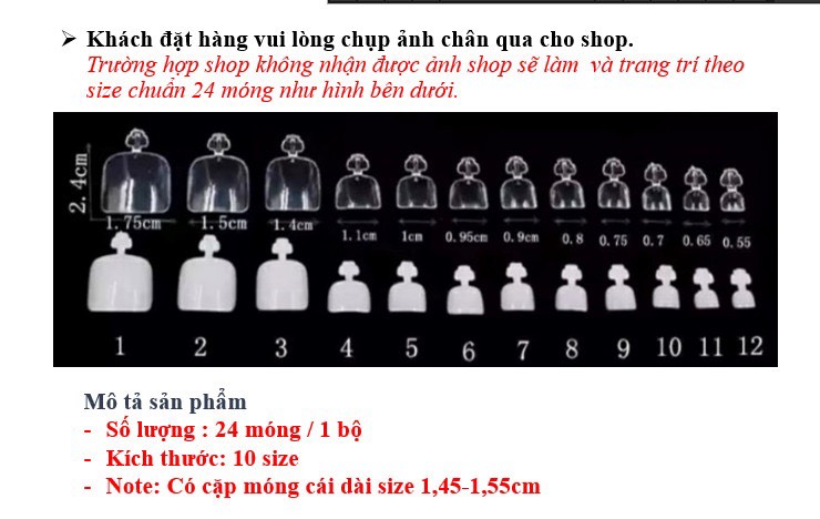 A3 Bộ 24 móng úp chân thiết kế kèm keo dũa