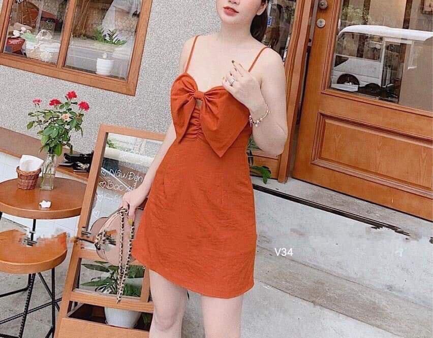 Đầm 2 dây nơ ngực kate-MTB