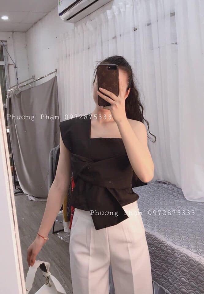 Áo kiểu nữ cột nơ ngực  dây chéo cổ- vải thun borip xịn xò