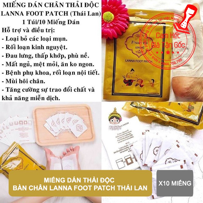 Miếng Dán Thải Độc Chân Lanna Foot Patch Thái Lan (Bịch 10 Miếng)