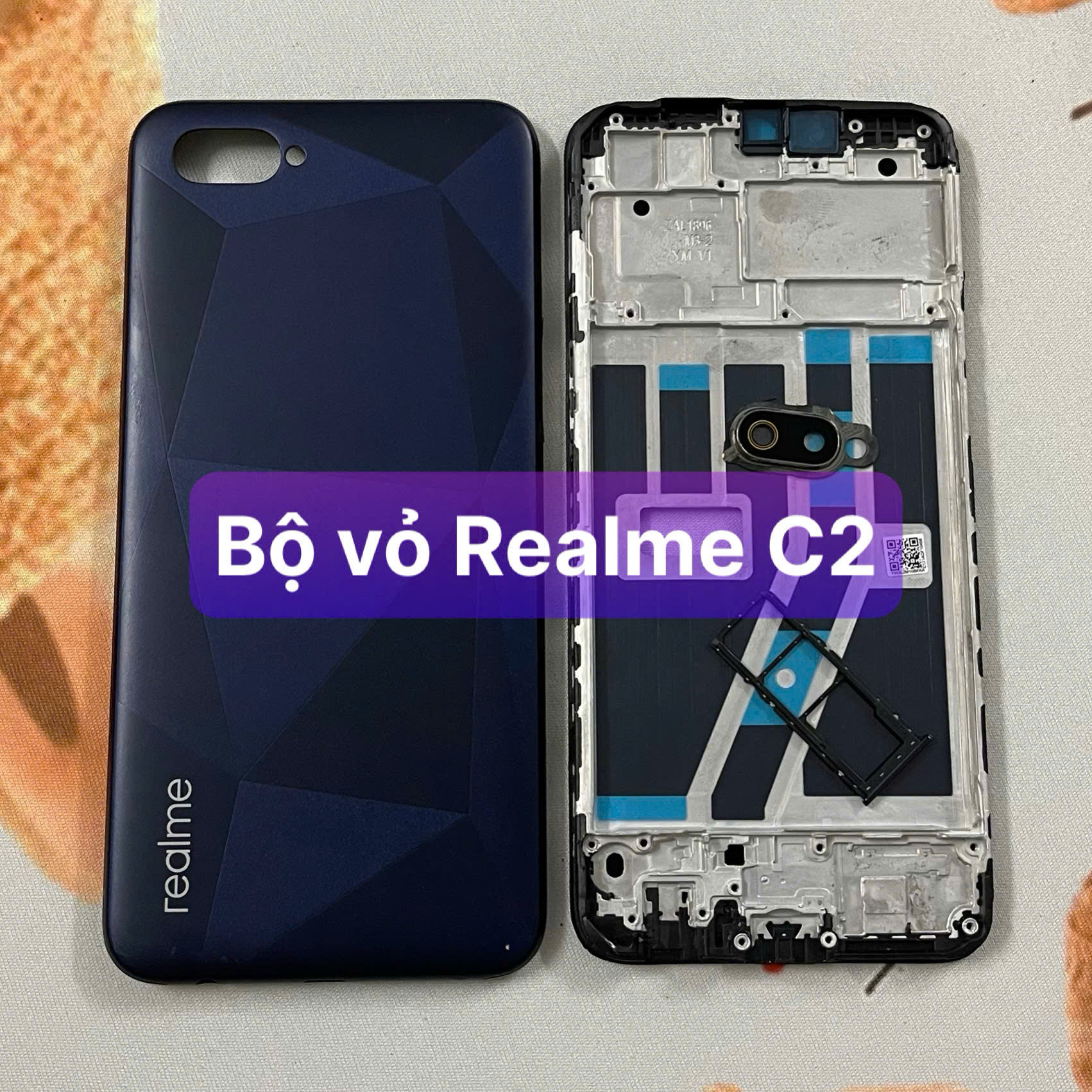 bộ vỏ xương Realme C2 , kèm khay sim,phím,kính camera