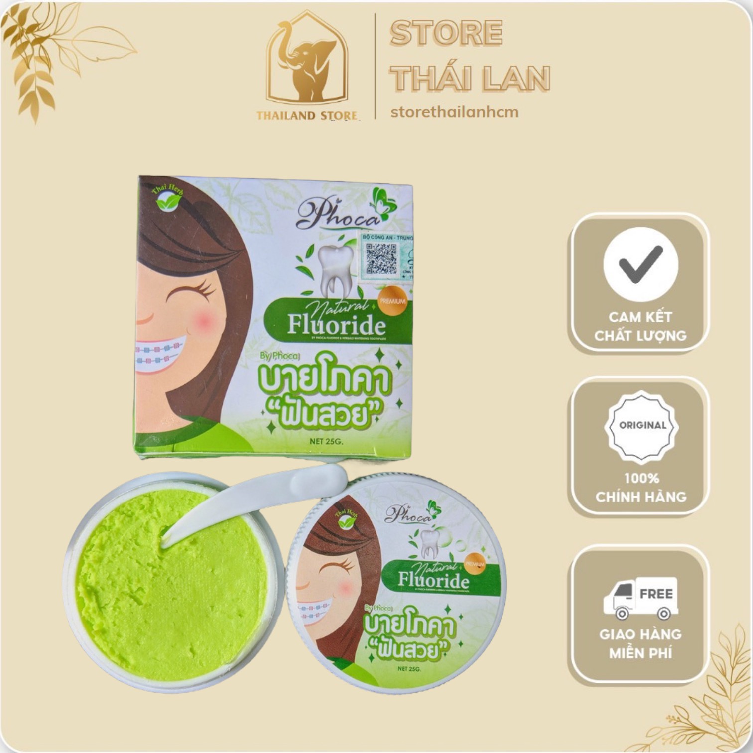 Kem đánh răng thảo dược by phoca thái lan 25g giúp răng trắng sáng, hơi thở thơm mát